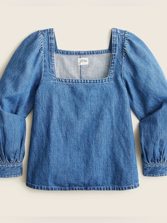 J. Crew Tops - J. Crew Denim Square-Neck Puff Sleeve Blouse Blue linen cotton 54648